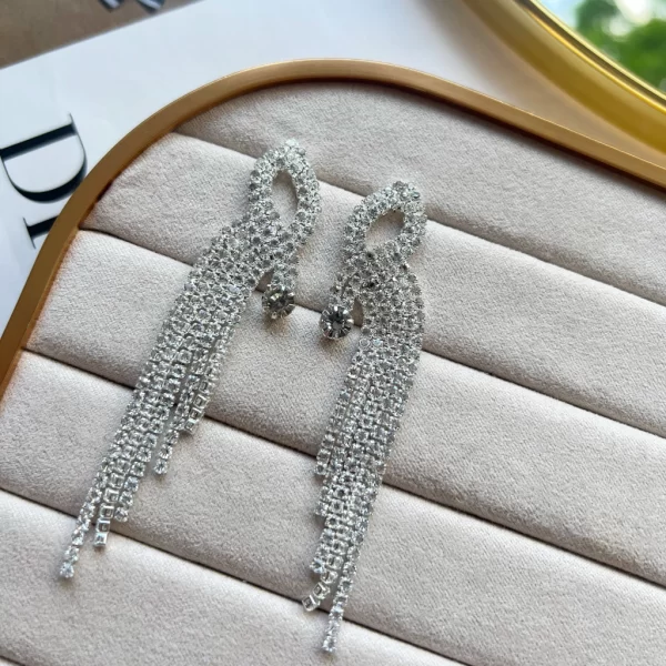 Brinco Franja Strass Prata Bijuteria