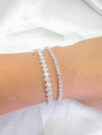Kit com 2 Pulseiras Cravejadas de Zircônia e Navete Banhadas a Prata 925