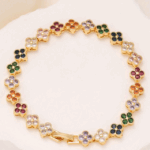 Bracelete Trevo Colorido de Aço Inoxidável com Zircônia