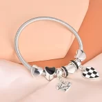 Pulseira Estilo Pandora Elegante de Aço Inoxidável com Charme de Coração de Strass - Imagem 2