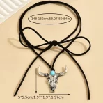 Gargantilha Pingente Caveira de Touro Vintage com Imitação de Turquesa  Estilo Fazenda Ocidental em Liga de Zinco com Cordão Preto Ajustável - Imagem 2
