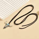 Gargantilha Pingente Caveira de Touro Vintage com Imitação de Turquesa  Estilo Fazenda Ocidental em Liga de Zinco com Cordão Preto Ajustável - Imagem 3