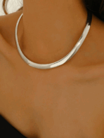 Colar Gargantilha Minimalista de Linha de Metal, Colar Aberto em Formato de C de Prata