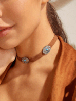 Colar Gargantilha Vintage Flor de Turquesa Geométrica Western