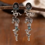 Brincos Vintage Estilo Western em Liga de Zinco com Pingentes de Cavalo e Bota Aço Inoxidável