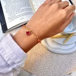 Pulseira Trevo Vermelho Folheado a Ouro 18k