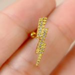 Piercing Trágus Raio Cristais 6MM Haste Aço 316L Folheado a Ouro 18K Semijoia