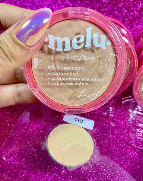 Pó Compacto Maquiagem Facial Textura Fina Acabamento Aveludado Melu Ruby Rose C10