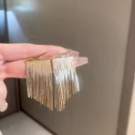 Brinco de Franja com Corrente Dourada Estilo Retro Elegante Joias Banhadas a Ouro 14K - Imagem 2