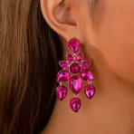 Brincos Lindos e Luxuosos Grande Pedra Rosa - Imagem 2