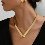Conjunto de Colar Choker em V e Brincos Geométricos Deslumbrante Dourado