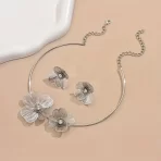 Conjunto de Luxo Flor Geométrico Oco 3D Brincos e Colar Prata