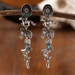 Brincos Vintage Estilo Western em Liga de Zinco com Pingentes de Cavalo e Bota Aço Inoxidável