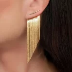 Brinco de Franja com Corrente Dourada Estilo Retro Elegante Joias Banhadas a Ouro 14K