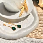 Brinco Gota Verde Folheado a Ouro 18k