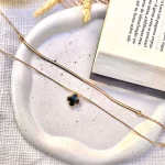 Colar Duplo Trevo Preto Folheado a Ouro 18k