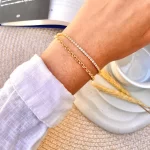 Pulseira Elo Português e Riviera Dupla Folheado a Ouro 18k