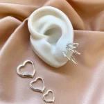 Trio Argolinha Lisa Corações Folheado a Prata 925